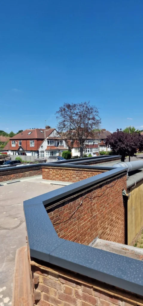 Aluminium coping on brick walls with precise detailing and smooth edges